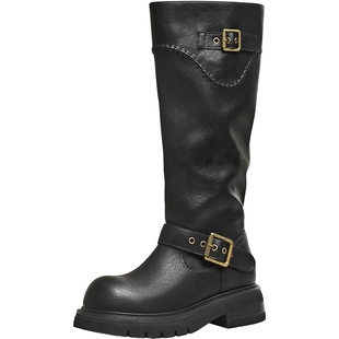 天美意复古厚底骑士靴西部靴长靴女高筒时装靴2025冬新款BM351DG5