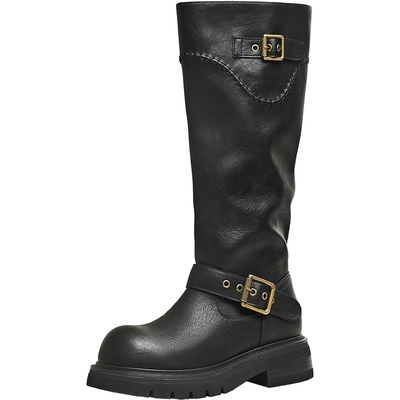 天美意复古厚底骑士靴西部靴长靴女高筒时装靴2025冬新款BM351DG5