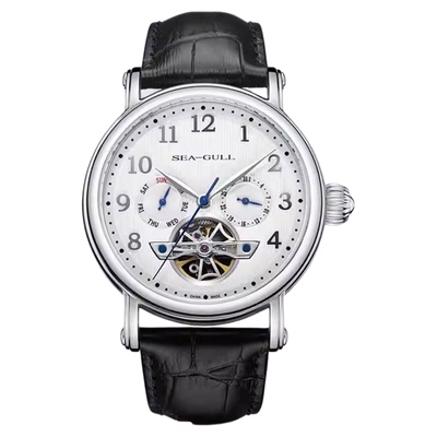 正品海鸥表商务休闲多功能全自动机械手表镂空飞轮表男士男表6123