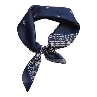几何棉麻气质藏青小方巾丝巾女士春季新款百搭时尚领巾头巾围巾薄