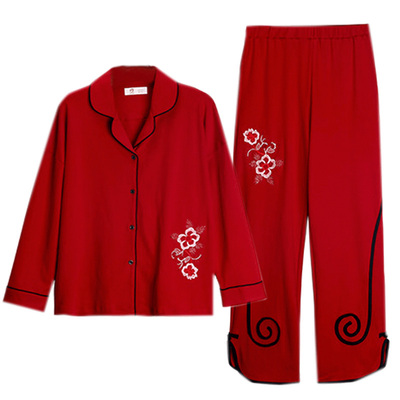 女士长袖全棉马年大红色家居服