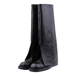 CALVINLUO 秋季黑色方头骑士靴中跟裤管靴女时装靴明星同款靴子