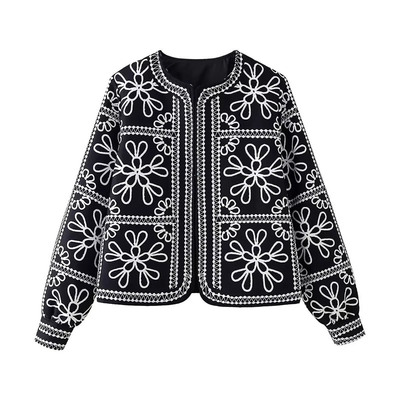 JINGONI新品黑色花朵棉衣