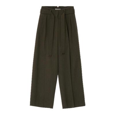 RECTO秋冬新款女士羊毛混纺百搭高腰配腰带直筒休闲裤银泰百货