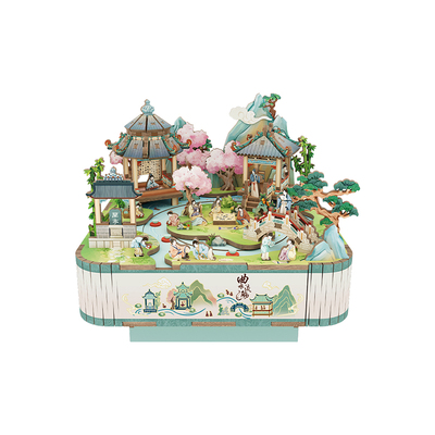 同趣拼装八音盒曲水流觞拼图玩具