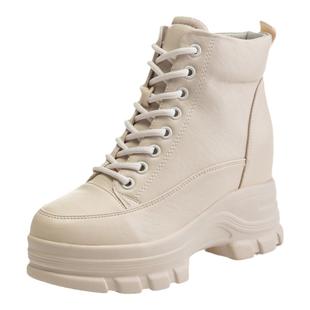 米色短靴女内增高马丁靴厚底8cm搭配大衣的小个子秋冬款鞋子靴子