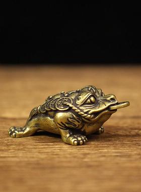 纯铜金蟾摆件招财金蝉三脚金蟾黄铜实心铜蟾蜍家居店铺装饰工艺品