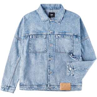 Lee商场同款25秋冬新品舒适版翻领工装风浅蓝色男牛仔夹克外套潮