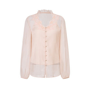 MAXRIENY镂空绣花罩衫上衣2026年春季新款宽松粉色衬衫轻薄款衬衣