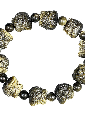 7A天然金曜石醒狮手链国潮狮子头