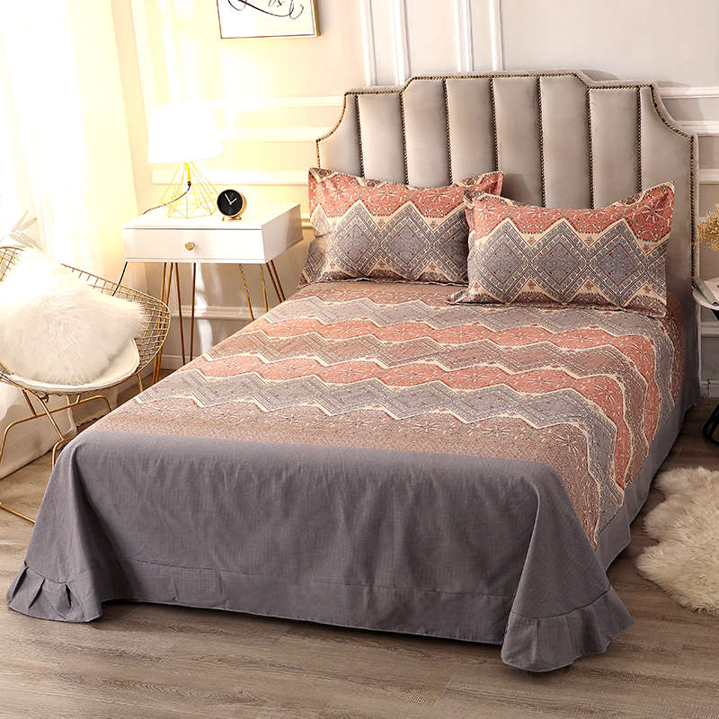 秋冬加厚保暖纯棉床单荷叶边花边全棉磨毛加大2.2米床1.5/1.8/2.0