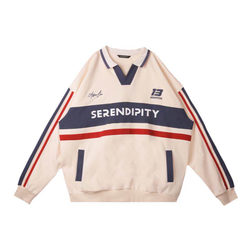 SERENDIPITY 春款休闲百搭拼色运动宽松圆领套头长袖卫衣男女生