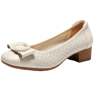 森达真皮时装鞋女26春新商场同款通勤职场粗跟浅口单鞋皮鞋XWE01