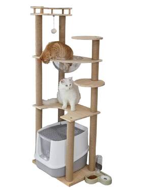 全实木板材实心木柱猫爬架合心