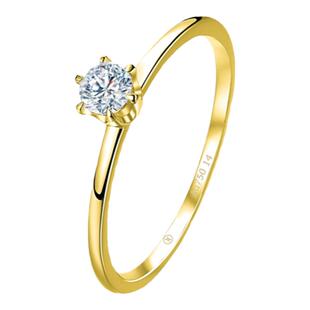 简约闪耀单石六爪镶 玥景18K金黄金彩金幸运排单钻锆石女戒指环