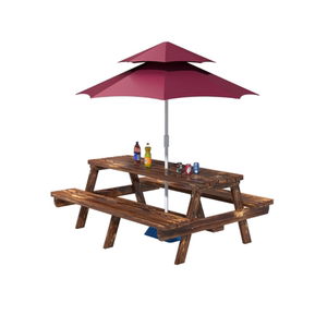 户外桌椅组合奶茶咖啡店庭院室外食堂连体餐桌椅带伞公园实木防腐