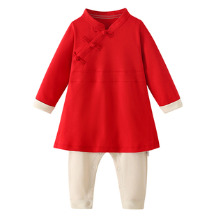 婴儿中式衣服男宝周岁礼服男童红色抓周服唐装秋冬汉服过年拜年服