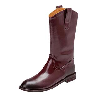 2025早秋新款安可拉红短靴低跟V口西部靴真皮GUIDI小众设计手工鞋