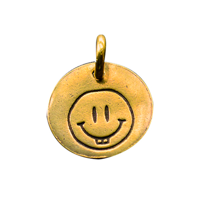 手工制作黄铜圆牌开心钥匙挂件