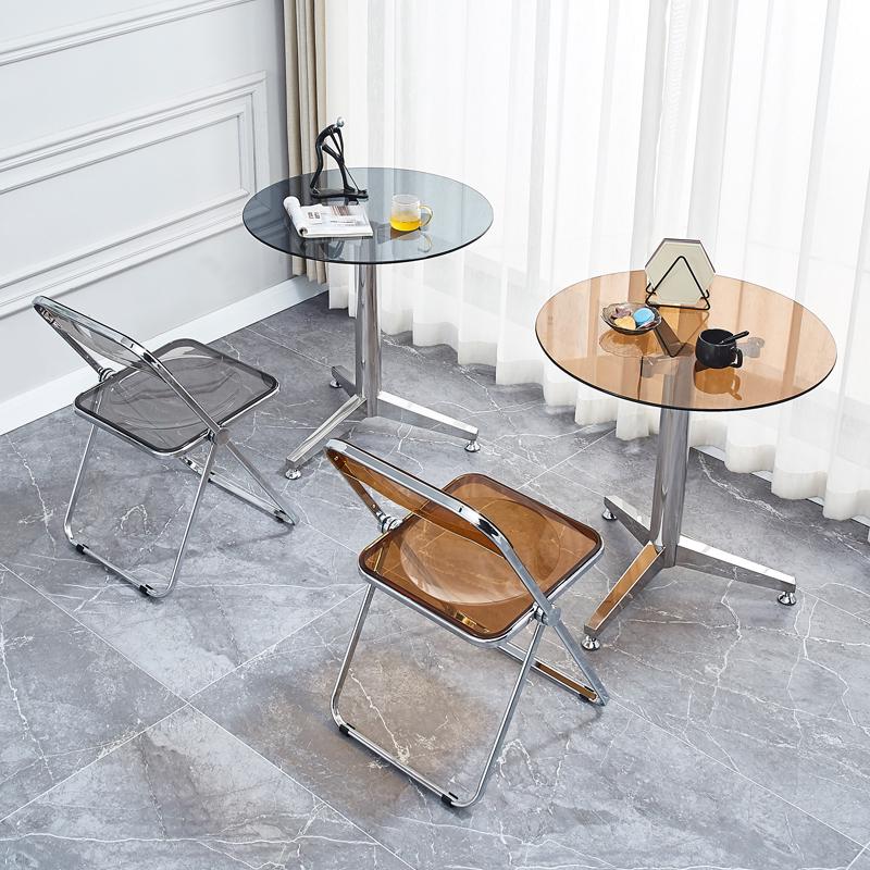 咖啡桌子休闲洽谈桌简约现代圆桌钢化玻璃小户型餐桌圆形茶几桌子