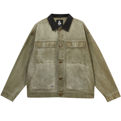 杰克琼斯男装春季新款纯棉夹克复古水洗灯芯绒翻领宽松牛仔外套