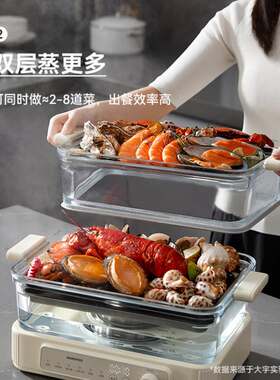 大宇多功能电蒸锅炖蒸煮一体食品级玻璃 家用多层大容量蒸汽锅S22