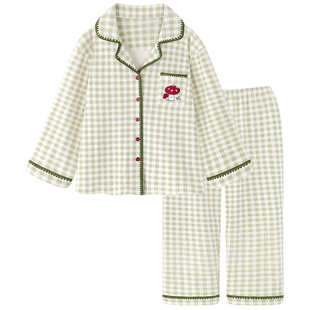 甜美格子睡衣女款春秋季纯棉长袖可外穿套装高级感家居服2025新款