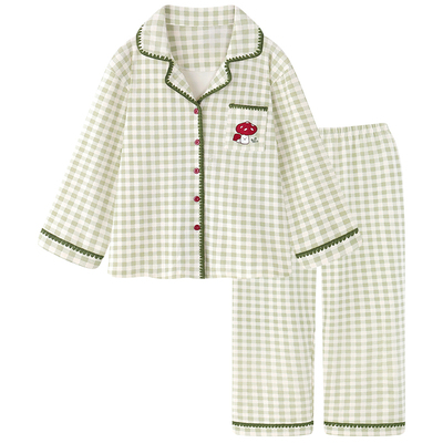 甜美格子睡衣女款春秋季纯棉长袖可外穿套装高级感家居服2025新款