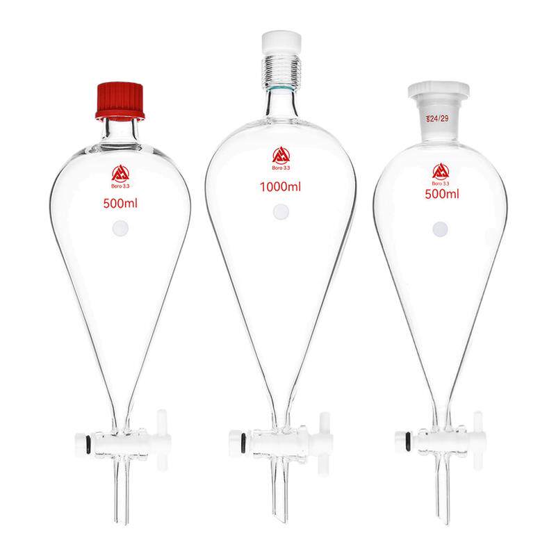 梨形分液漏斗 油液分离螺口聚四氟活塞玻璃分液器 250/500/1000ml