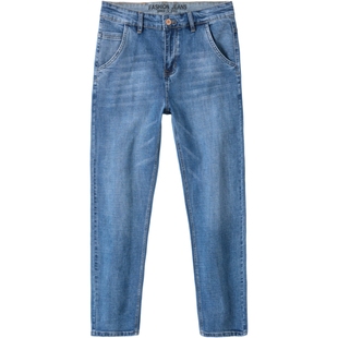 班尼路SK秋冬季牛仔裤子直筒宽松弹力复古蓝加绒加厚显瘦长裤男YS