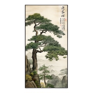 竖版迎客松壁画高档入户山水风景画过走廊挂画玄关新装饰画中式道
