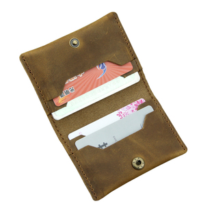 手工牛皮多卡位迷你小卡包 零钱包疯马皮复古按扣证件包驾照包