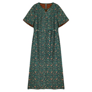 萧娘【陌上花开】红云纱连衣裙新中式夏女裙国风短袖桑蚕丝裙5323