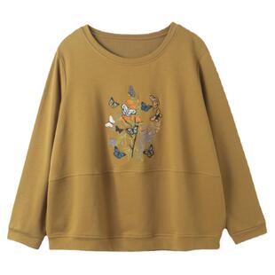孔雀飞飞春装新款韩版宽松大码遮肉套头刺绣洋气时髦女士休闲卫衣