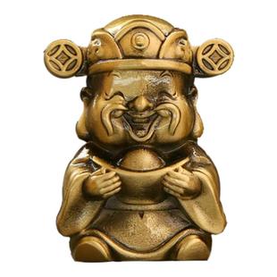 复古空心黄铜微雕财神爷桌面小摆件纯铜袖珍财神工艺品礼品装饰品