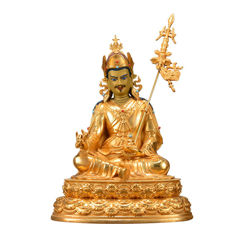 藏村全鎏金《莲花生大士》室内家用精工铜《莲花生大师》佛像摆件