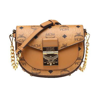【自营】MCM女士印花锁扣迷你半圆形链条斜垮单肩包腰包马鞍包