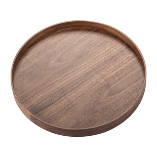 黑胡桃木托盘圆形 家用放水杯茶杯咖啡托盘实木糖果盘干果盒夏克