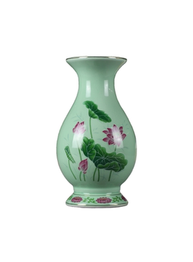 陶瓷供瓶绿釉莲花摆件花瓶