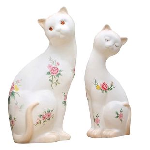 玫瑰小镇 特色手工彩绘情侣陶瓷对猫 实用家居庭院花园装饰摆件