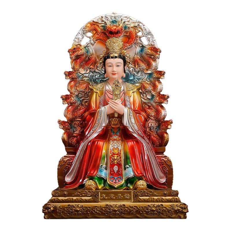 新款树脂彩绘九龙圣母神像供奉