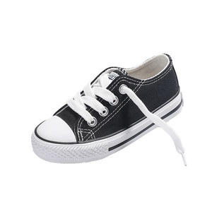 儿童鞋布鞋系带板鞋童鞋系鞋带帆布鞋女童男童球鞋黑白色百搭经典