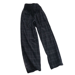 格子裤女春季厚实休闲阔腿裤学生百搭宽松高腰垂感直筒长裤拖地裤