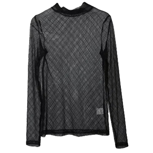 曼德诗纯色蕾丝衫2025秋季新品微透内搭时尚气质上衣长袖微透小衫