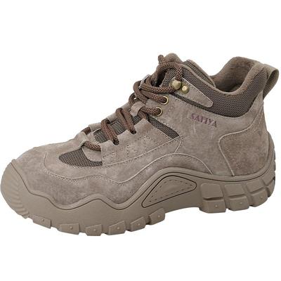 索菲娅厚底加绒户外登山鞋女2025冬季新款防滑工装徒步鞋老爹鞋