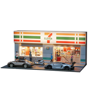 1:64微缩场景模型仿真711便利店超市DIY街道车模建筑造景道具摆件