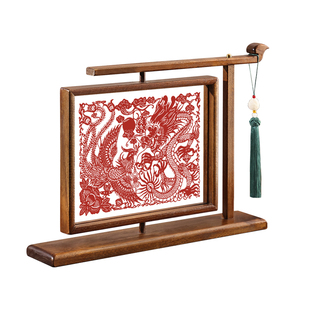 异丽中式实木相框旋转摆台复古装饰摆件双面透明照片书法装裱画框