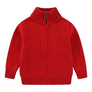 RL119标男女童针织衫拉链开衫外套纯棉线衣毛衣春秋冬季