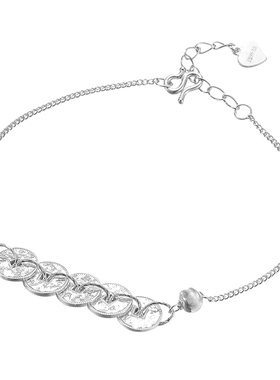 足银999碎冰冰钱币猫眼珠手链