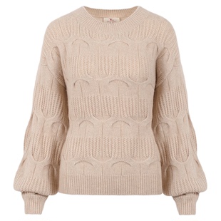 东黎山羊绒 女士秋冬季针织圆领重工绞花套头羊绒衫厚款毛衣21S44